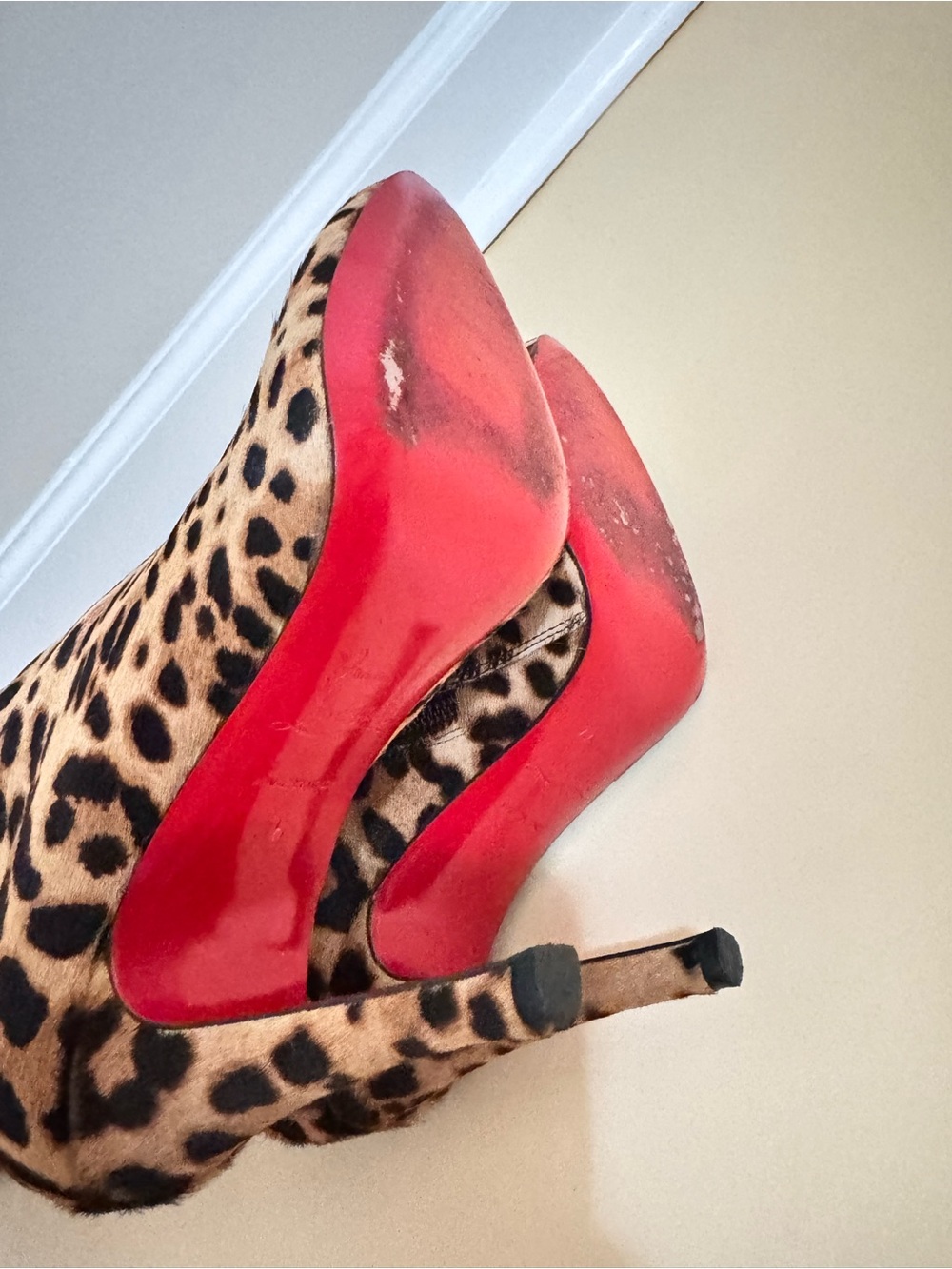 Christian Louboutin Leopard Pony Hair Knee High Boots Red Sole EU 35 - Picture 8 of 12